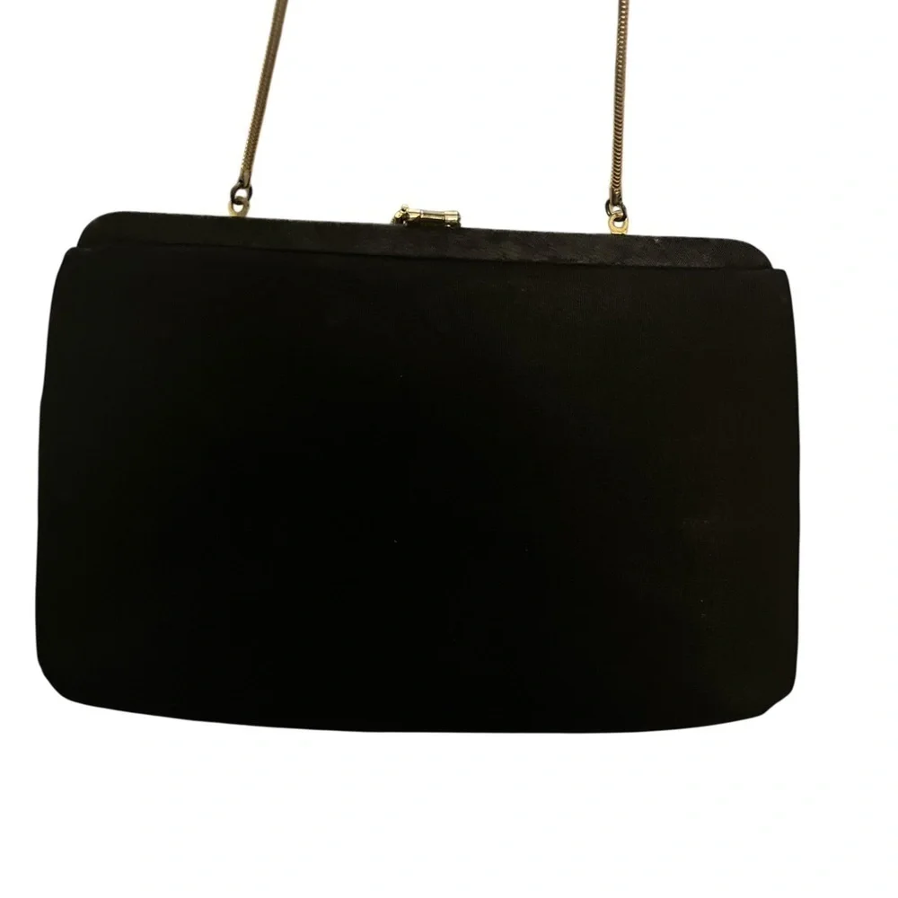 Gorgeous Little Vintage Black Evening Bag with Amber Colored Stone Clasp